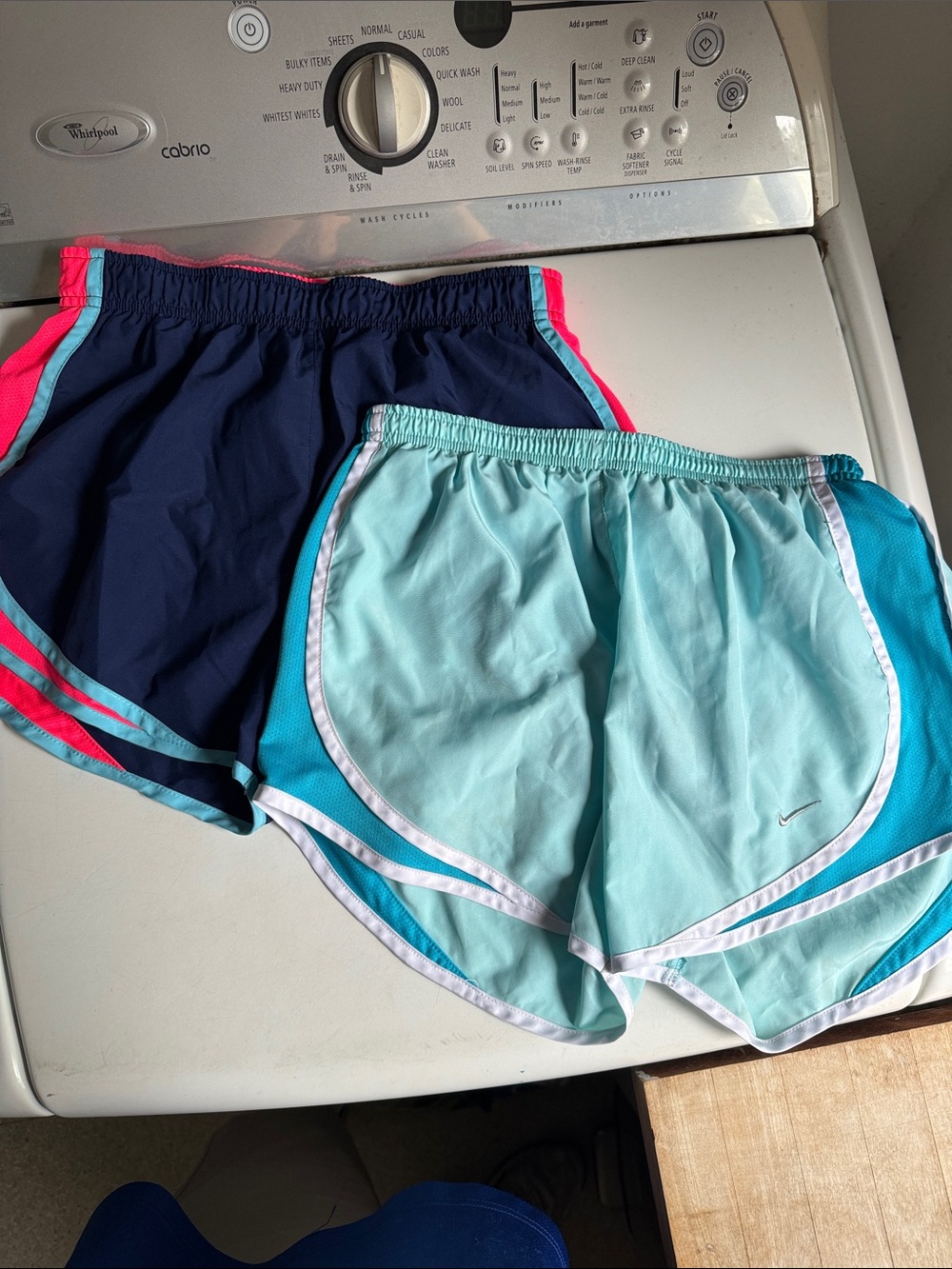 Nike Women's Light Teal and Navy Athletic Shorts with Pink Trim